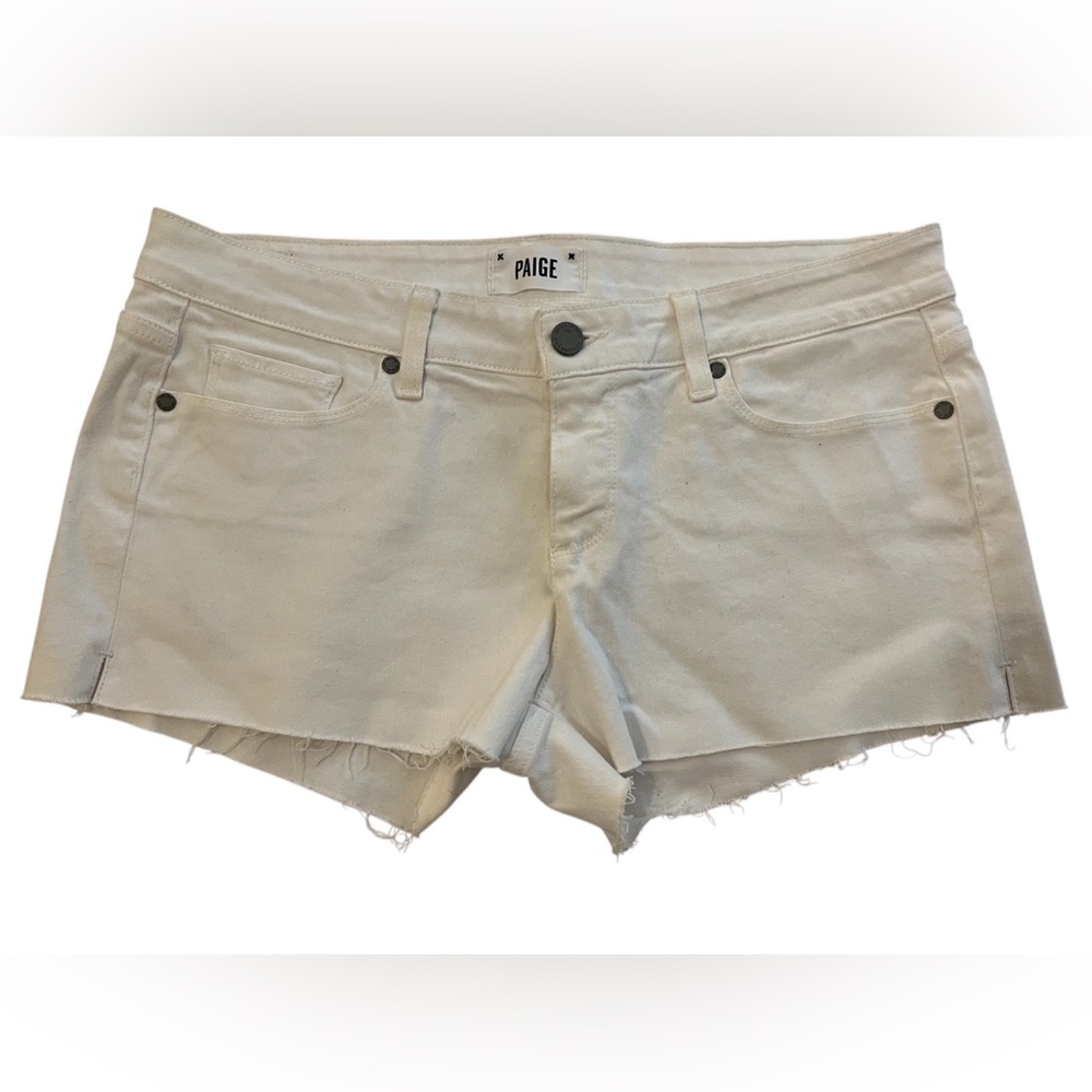 PAIGE Denim White Jean Shorts with Frayed Hem Dani Short Crisp Size 29 Womens